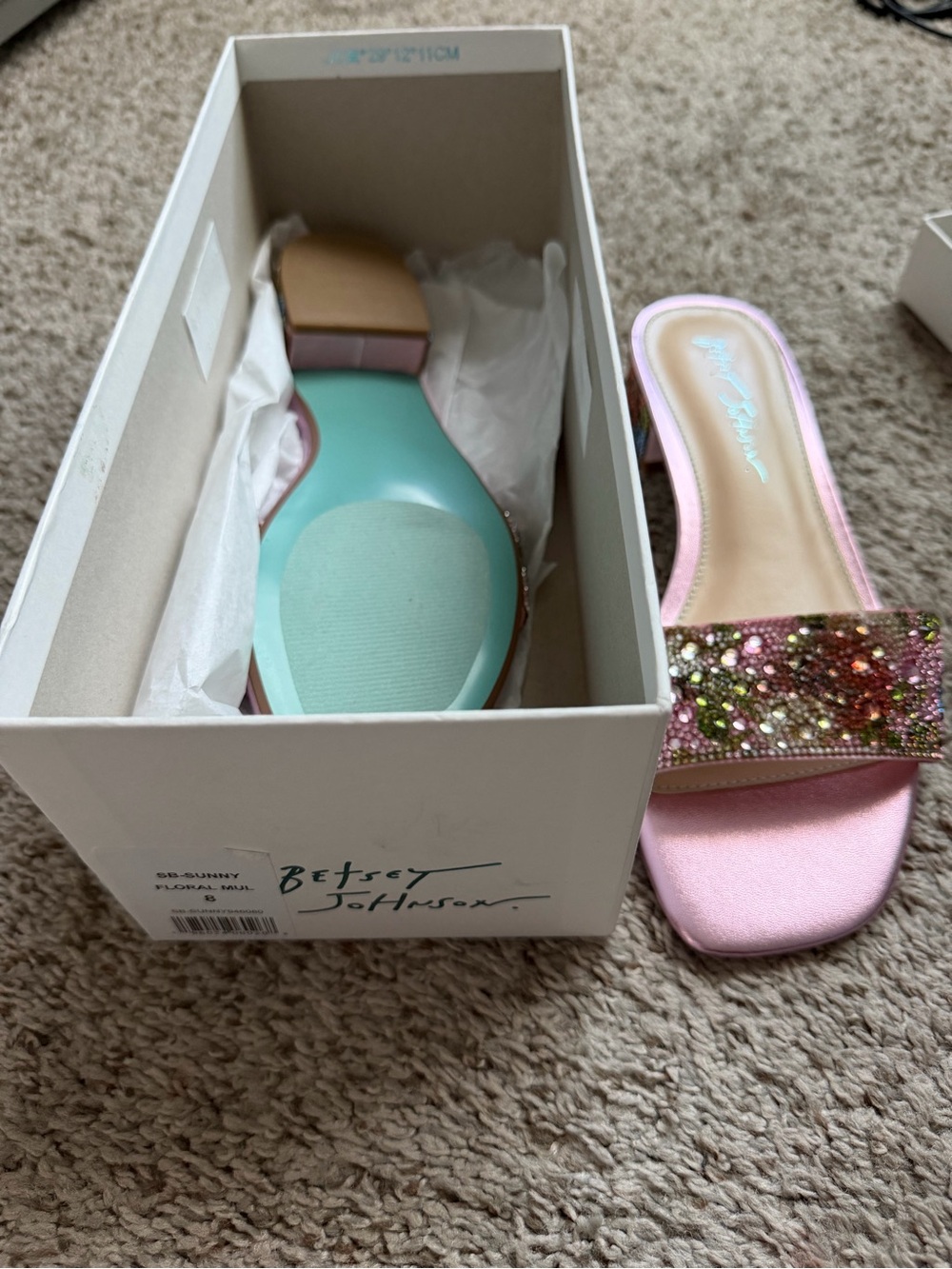 Betsey Johnson Pink Jeweled Floral Slide Mules NWT size 8 - Picture 2 of 4